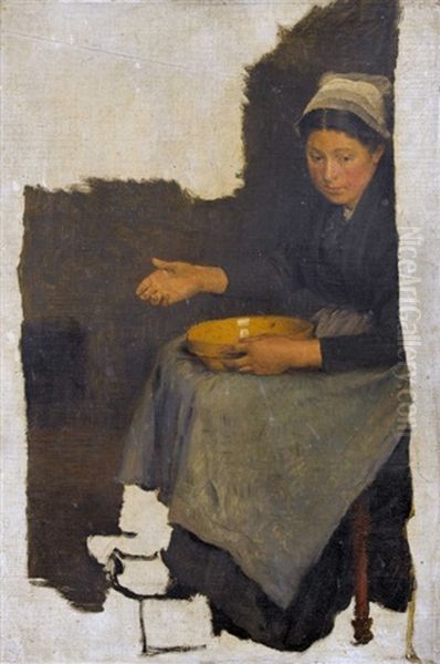 Studie Zu Sitzender Bauerin Mit Schussel Oil Painting by Vaclav Brozik