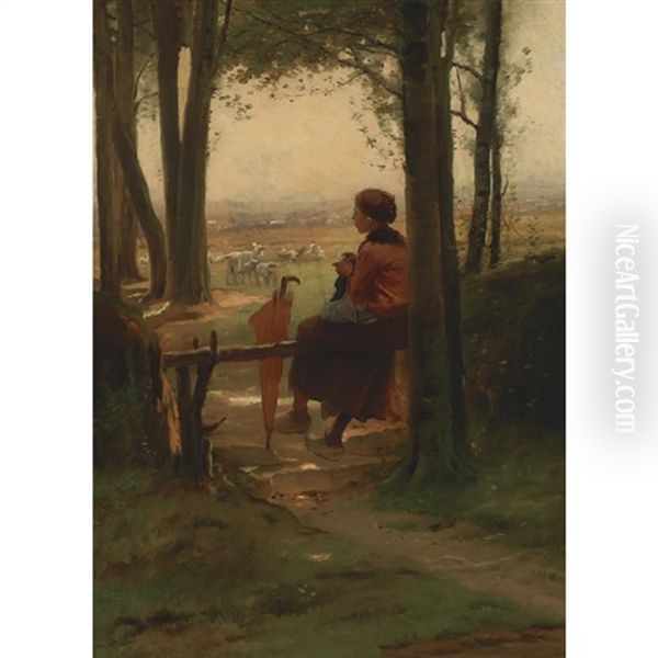 Peasant Girl With Sheep Oil Painting by Vaclav Brozik