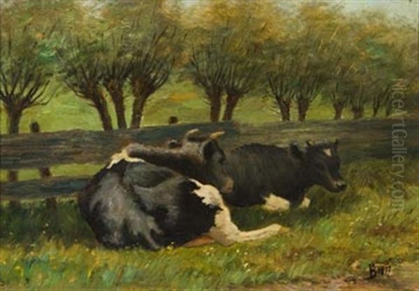 Cows Lying Down Oil Painting by Vaclav Brozik