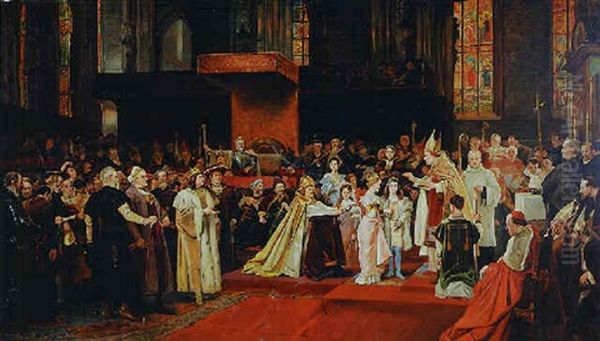 Tu Felix Austria Nube, Die Habsburgisch-jagiellonische Doppelhochzeit Im Wiener Stephansdom Am 22. Juli 1515 Oil Painting by Vaclav Brozik