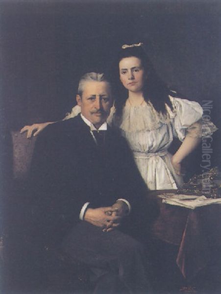 Portrait Of Count Selder And His Daughter Oil Painting by Vaclav Brozik