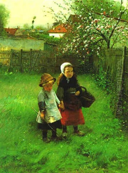 Kinder Im Fruhling Oil Painting by Vaclav Brozik