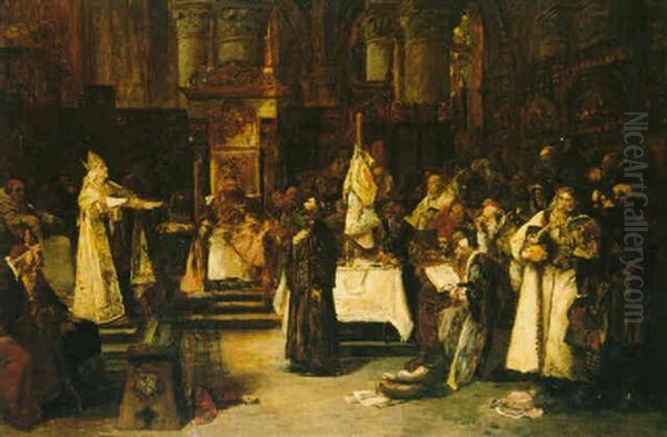 The Trial Of Jan Hus Oil Painting by Vaclav Brozik