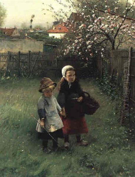 Kinder Im Fruhling Oil Painting by Vaclav Brozik