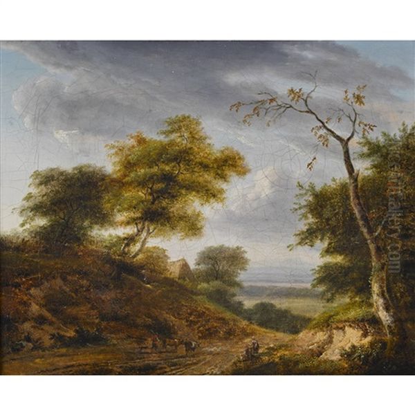 Landschaftspartie Mit Hirten Oil Painting by Lazare (Eleazard) Bruandet