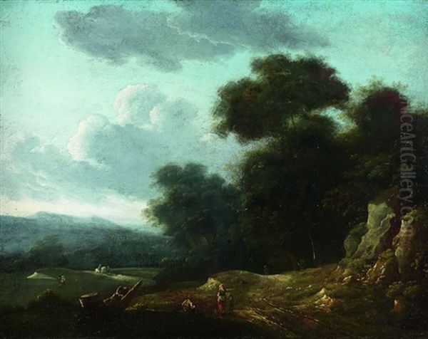 Paysage Avec Une Bergere Demandant Son Chemin Oil Painting by Lazare (Eleazard) Bruandet