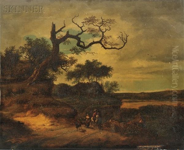 Figures On A Path Oil Painting by Lazare (Eleazard) Bruandet