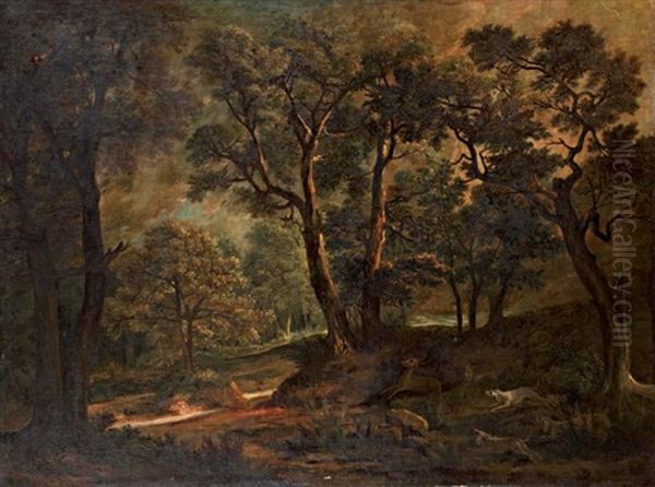 Chasse Dans Une Foret Avec Un Daguet Oil Painting by Lazare (Eleazard) Bruandet