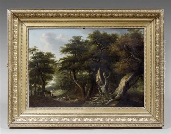 Sous-bois Et Chasseurs Oil Painting by Lazare (Eleazard) Bruandet