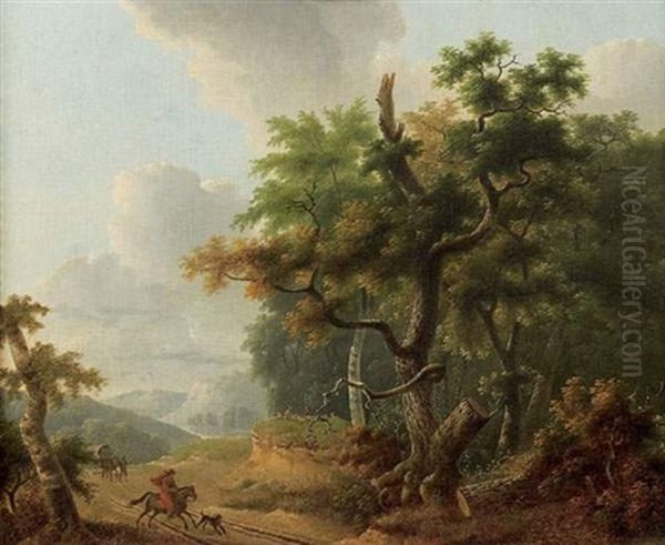 Cavalier Galopant En Foret Oil Painting by Lazare (Eleazard) Bruandet