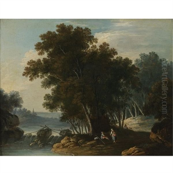 Travelers Resting By A Stream Oil Painting by Lazare (Eleazard) Bruandet