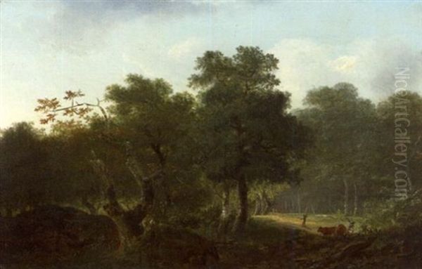 Paysages Boises (+ Another; Pair) Oil Painting by Lazare (Eleazard) Bruandet