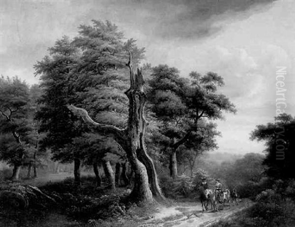 Le Couple De Cavaliers Traversant La Foret Oil Painting by Lazare (Eleazard) Bruandet