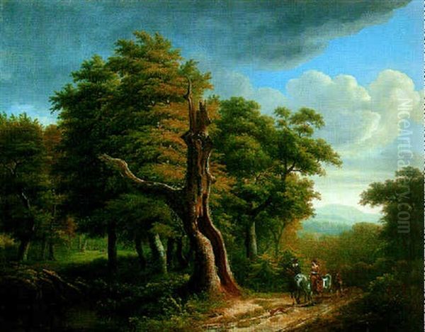 Les Cavaliers Sur Le Chemin Dans La Foret Oil Painting by Lazare (Eleazard) Bruandet