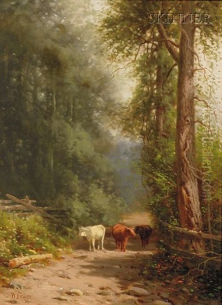 Cattle On A Wooded Path Oil Painting by William Bruce