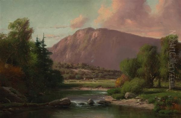 River In A Mountain Landscape Oil Painting by William Bruce