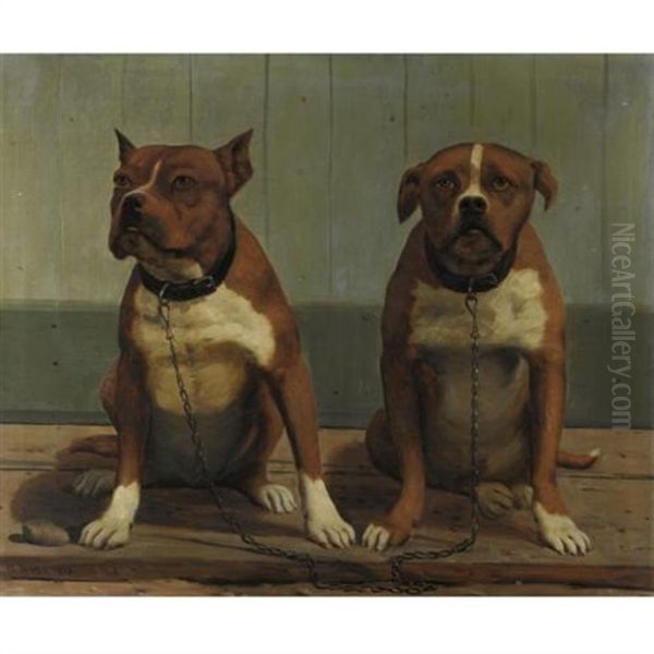 Two English Bulldogs Oil Painting by William Blair Bruce