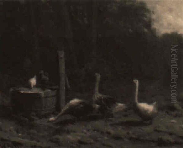 Geese In The Barnyard Oil Painting by William Blair Bruce