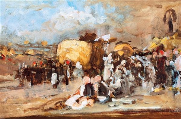 Fair Scene Oil Painting by Lajos Bruck