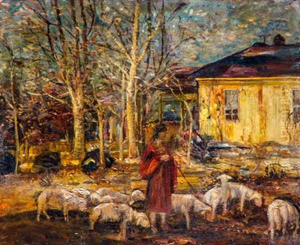 Birkapasztor Lany Oil Painting by Lajos Bruck