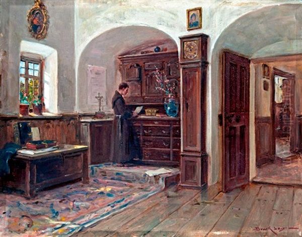 Sekrestyeben Oil Painting by Lajos Bruck