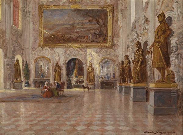 Ein Schlossinterieur Mit Staffage Oil Painting by Lajos Bruck