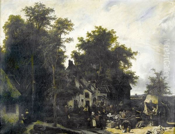 Pittoreske Marktszene Vor Gehoft Oil Painting by Lajos Bruck