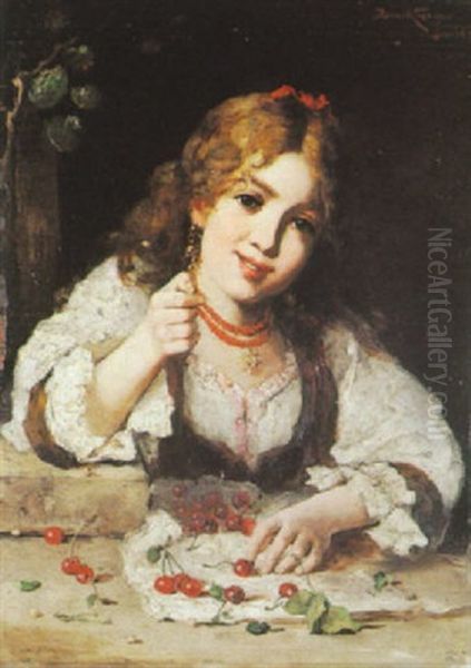 Madchen Mit Kirschen Oil Painting by Lajos Bruck