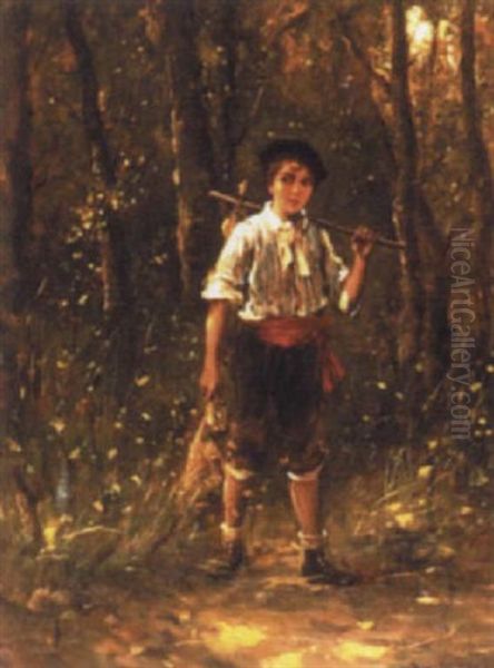 The Young Hunter Oil Painting by Lajos Bruck