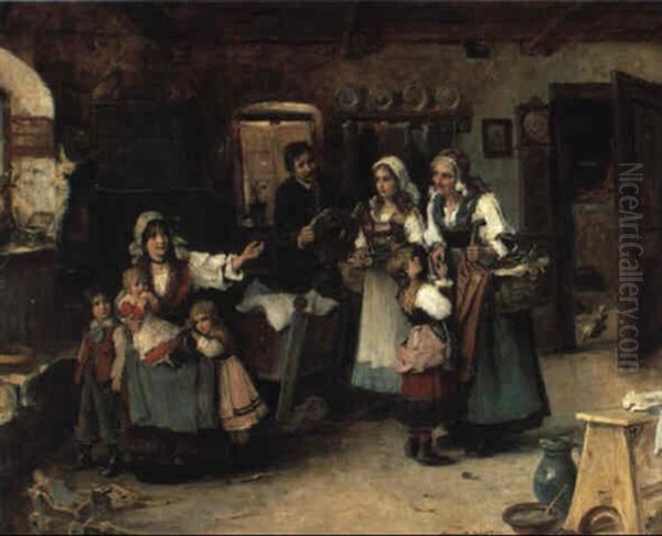 Die Gratulanten Oil Painting by Lajos Bruck