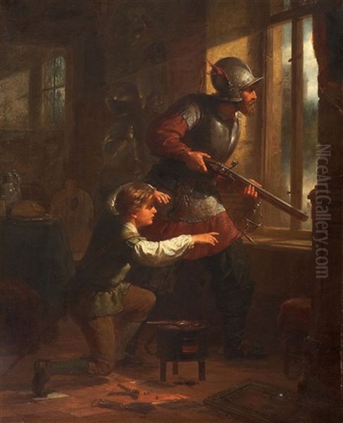 Father And Son At Target Practice Oil Painting by Hermann Bruecke