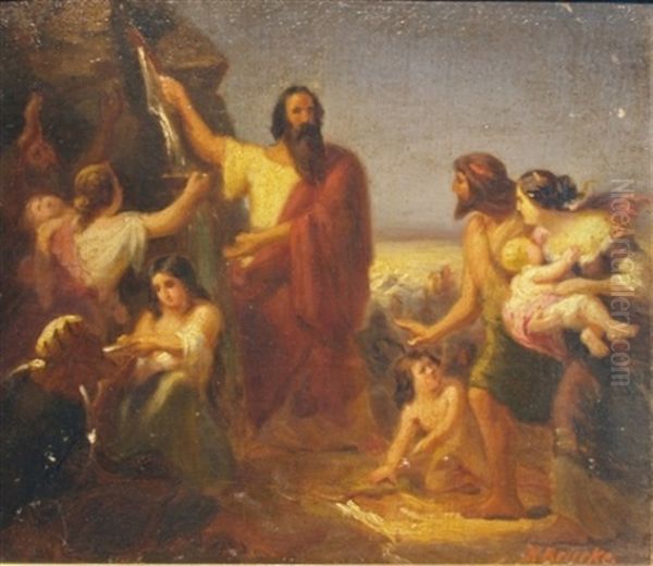 Moses Striking The Rock Oil Painting by Hermann Bruecke