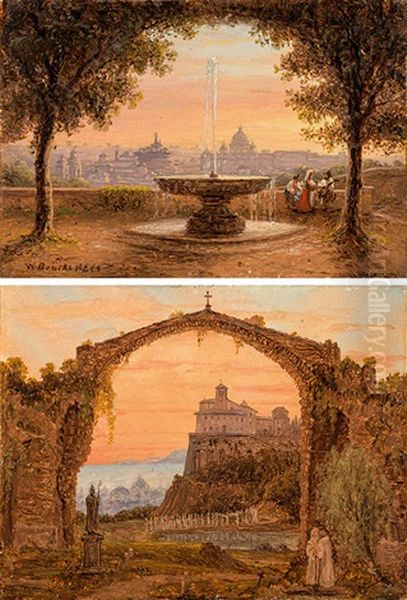 Counterparts: View Of Rome From Monte Pincio; View Of Rome Oil Painting by Johann Wilhelm Bruecke