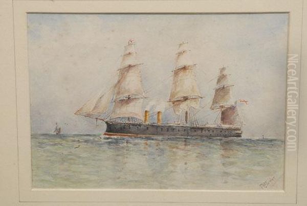 A Set Of Three, English Sail Steam Ships At Sea Oil Painting by John Taylor Allerston