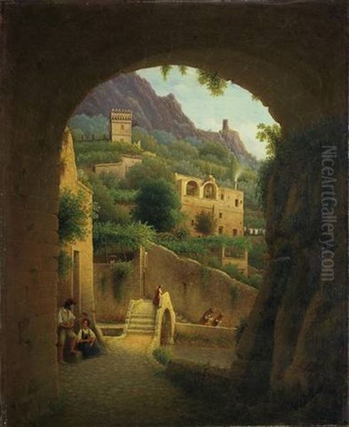 Italian Landscape Oil Painting by Johann Wilhelm Bruecke