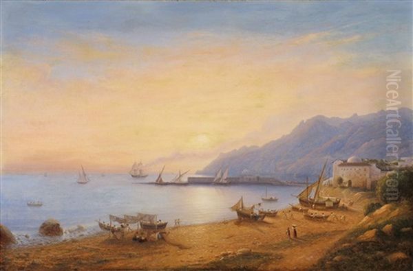 Der Golf Von Salerno Oil Painting by Johann Wilhelm Bruecke