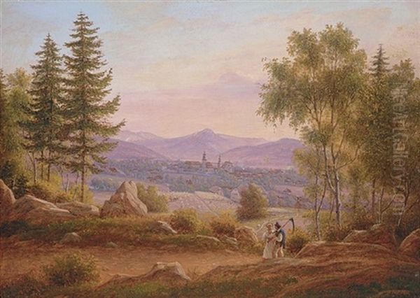 Bad Warmbrunn Vom Scholzenberg Aus Oil Painting by Johann Wilhelm Bruecke