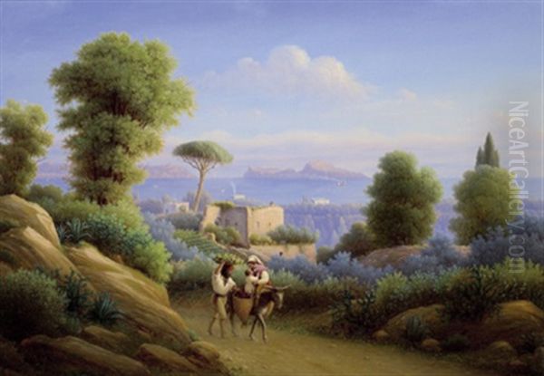 Blick Auf Capri Von Posilippo Aus Gesehen Oil Painting by Johann Wilhelm Bruecke