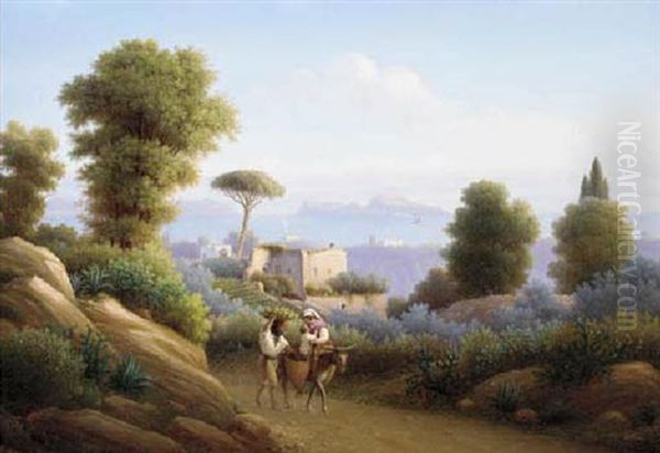 Capri Oil Painting by Johann Wilhelm Bruecke