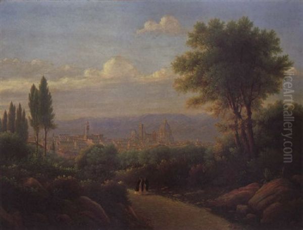 Blick Auf Florenz Oil Painting by Johann Wilhelm Bruecke