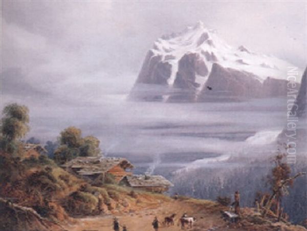 Wetterhorn Von Grindelwald Aus Aufgenommen Oil Painting by Heinrich Karl Brueckner