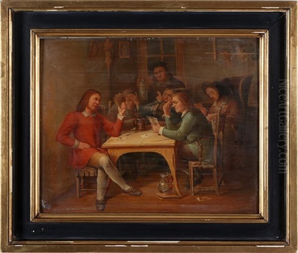 Card Players Oil Painting by Franz Brudermann