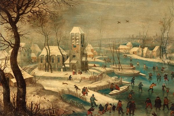 Winter Landscape With Skaters Oil Painting by Pieter Bruegel the Elder