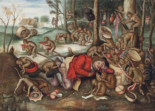 The Peddler Pillaged By Apes Oil Painting by Pieter Bruegel the Elder