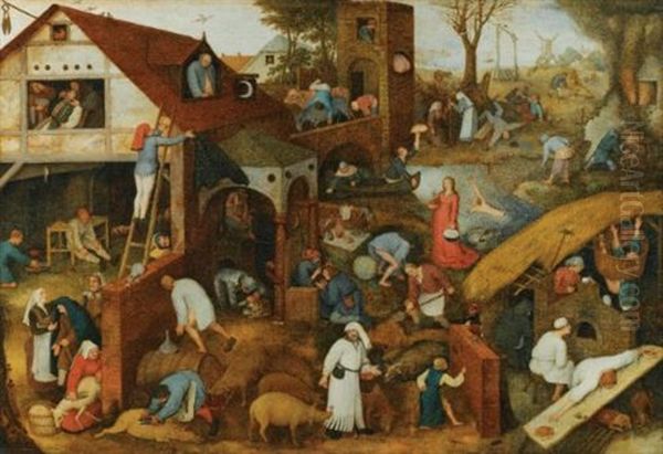 Flemish Proverbs Oil Painting by Pieter Bruegel the Elder