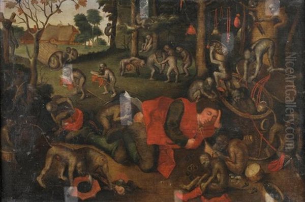 Le Mercier Pille Par Les Singes Oil Painting by Pieter Bruegel the Elder