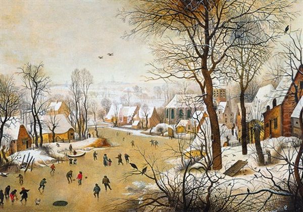 Winterlandschap Met Schaatsers En Vogelknip Oil Painting by Pieter Bruegel the Elder