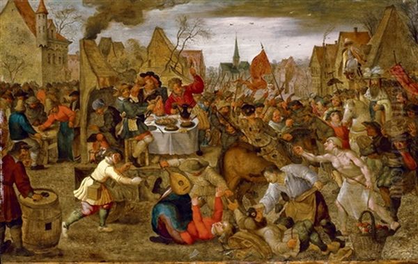 La Bataille Entre Carnaval Et Careme Oil Painting by Pieter Brueghel III