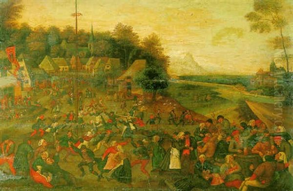 Village Kermesse With Peasants Dancing Around The Maypole Oil Painting by Pieter Brueghel III