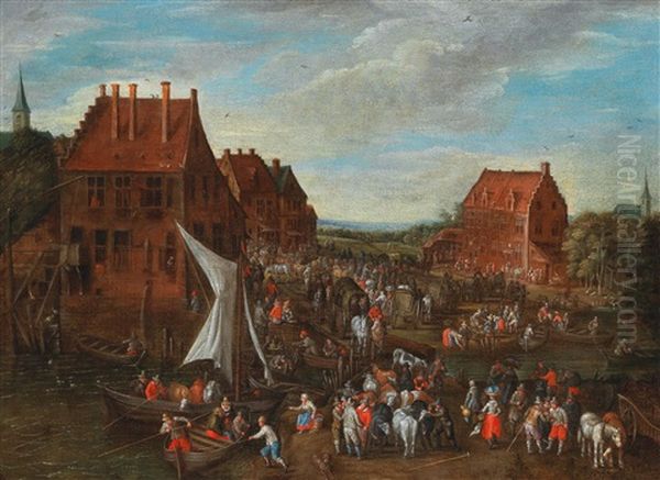 A Village Road With Figures Oil Painting by Jan Brueghel the Elder